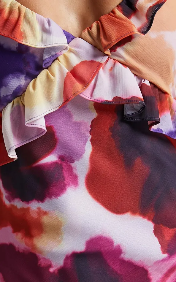 Showpo Charlie Midi Dress 8211 V Neck Low Back Frill Detail Dress In Watercolour Floral Women Dresses