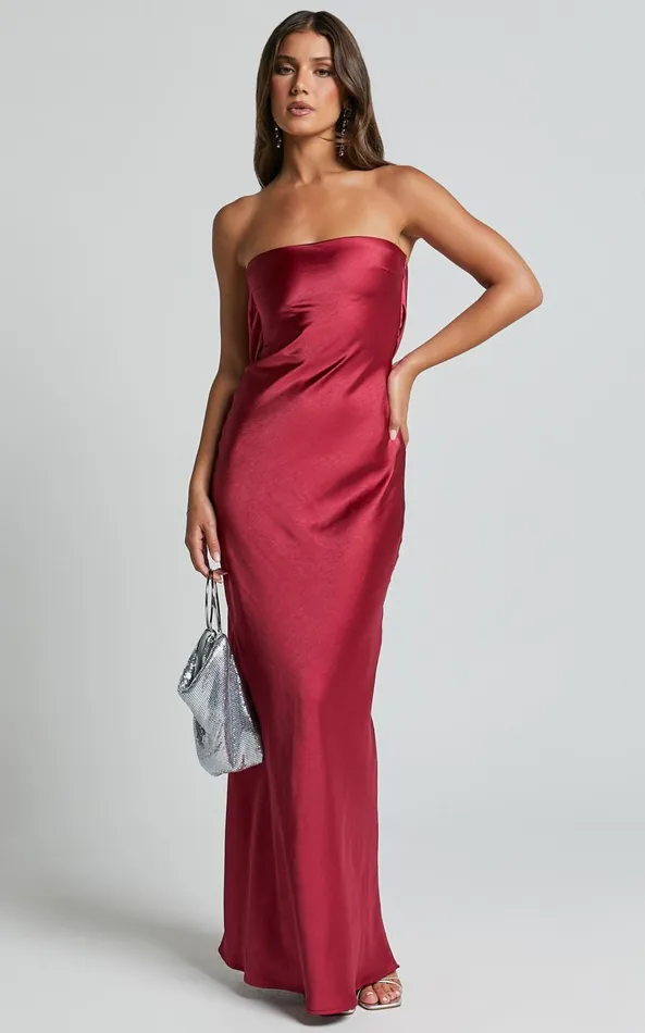 Showpo Charlita Maxi Dress 8211 Strapless Cowl Back Satin Dress In Berry Women Dresses Showpo Charlita Maxi Dress 8211 Strapless Cowl Back Satin Dress In Berry Women Dresses