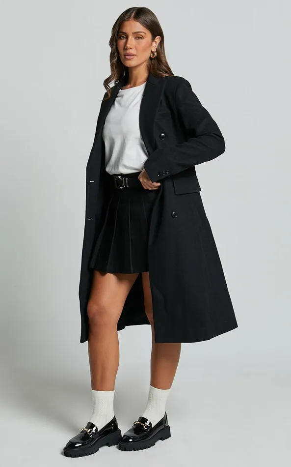 Showpo Charlotte Coat 8211 Double Breasted Long Line Coat In Black Women Jackets and Coats