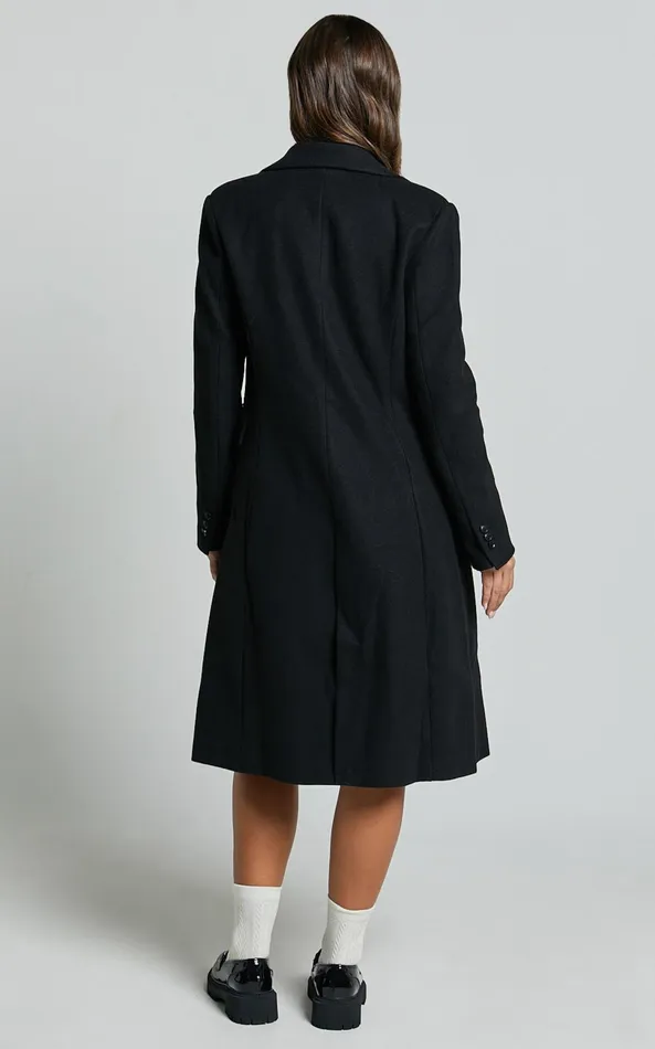 Showpo Charlotte Coat 8211 Double Breasted Long Line Coat In Black Women Jackets and Coats