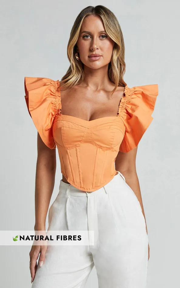 Showpo Charon Top 8211 Flutter Sleeve Corset Top In Sherbet Women Tops