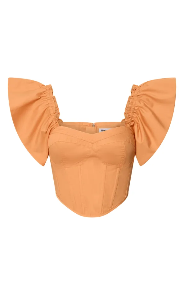 Showpo Charon Top 8211 Flutter Sleeve Corset Top In Sherbet Women Tops
