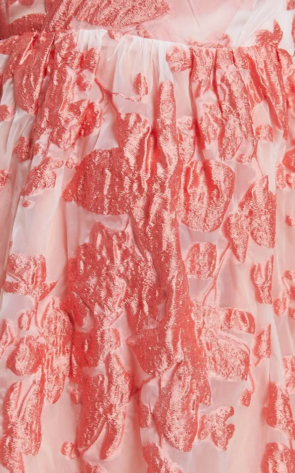Showpo Charrie Mini Dress 8211 One Shoulder Puff Sleeve Dress In Peach Jacquard Women Dresses