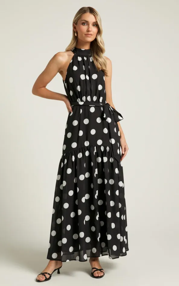 Showpo Chayenne Maxi Dress 8211 Halter Neck Tie Waist In Vienna Spot Women Dresses Showpo Chayenne Maxi Dress 8211 Halter Neck Tie Waist In Vienna Spot Women Dresses