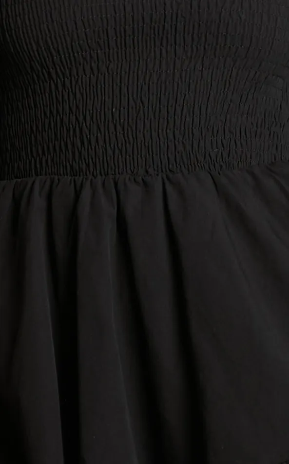Showpo Chelle Mini Dress 8211 Shirred Short Tie Sleeve Dress In Black Women Curve Clothes