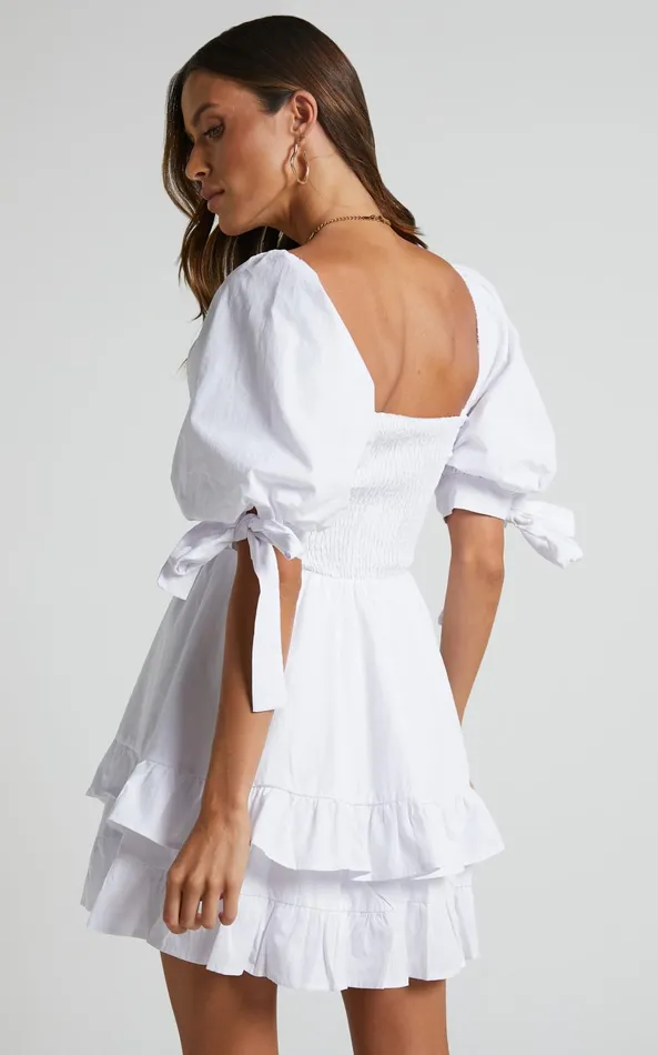 Showpo Chelle Mini Dress 8211 Shirred Short Tie Sleeve Dress In White Women Curve Clothes Showpo Chelle Mini Dress 8211 Shirred Short Tie Sleeve Dress In White Women Curve Clothes