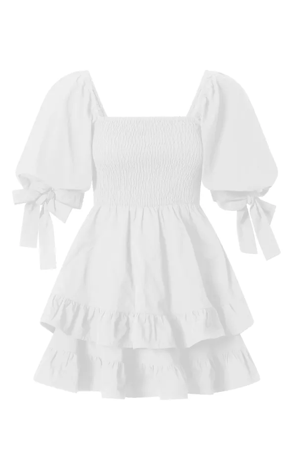 Showpo Chelle Mini Dress 8211 Shirred Short Tie Sleeve Dress In White Women Curve Clothes Showpo Chelle Mini Dress 8211 Shirred Short Tie Sleeve Dress In White Women Curve Clothes