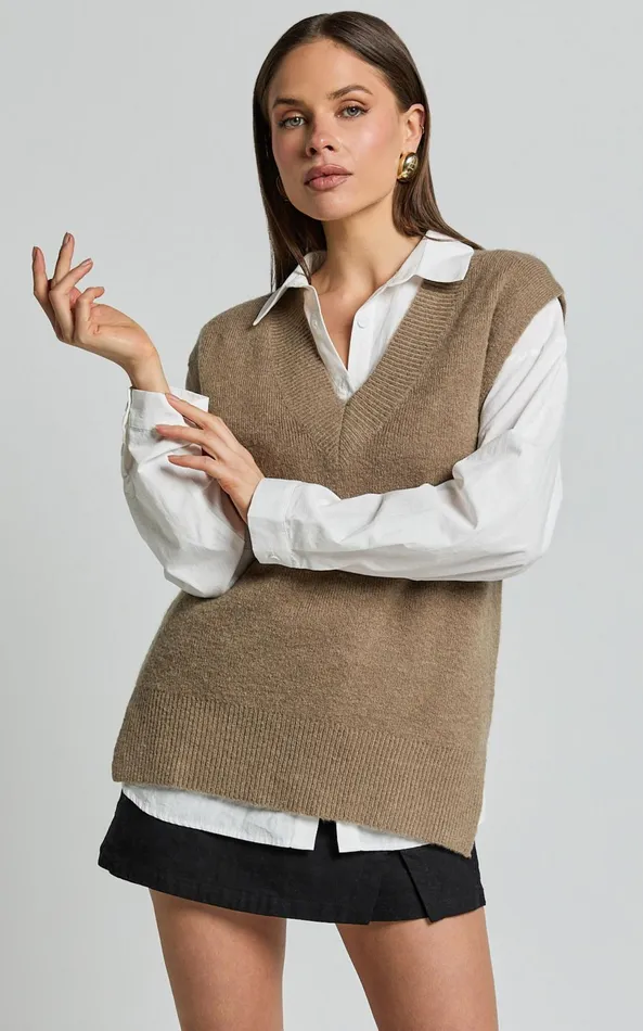 Showpo Chenelle Top 8211 Sleeveless Knit Top In Biscuit Women Tops