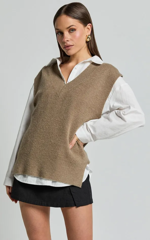 Showpo Chenelle Top 8211 Sleeveless Knit Top In Biscuit Women Tops