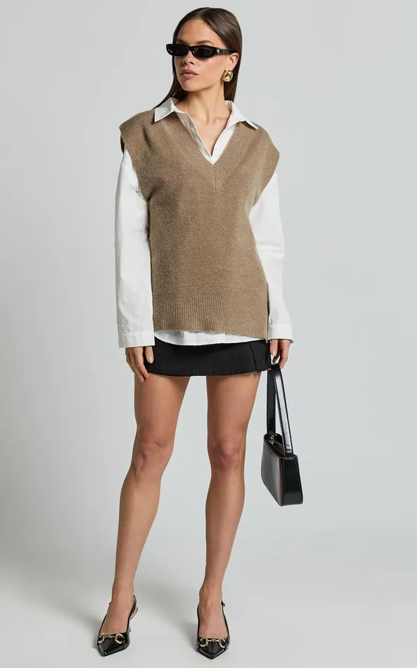 Showpo Chenelle Top 8211 Sleeveless Knit Top In Biscuit Women Tops