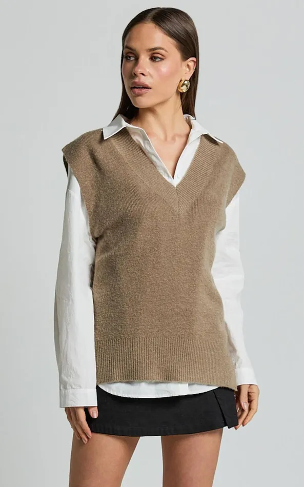 Showpo Chenelle Top 8211 Sleeveless Knit Top In Biscuit Women Tops