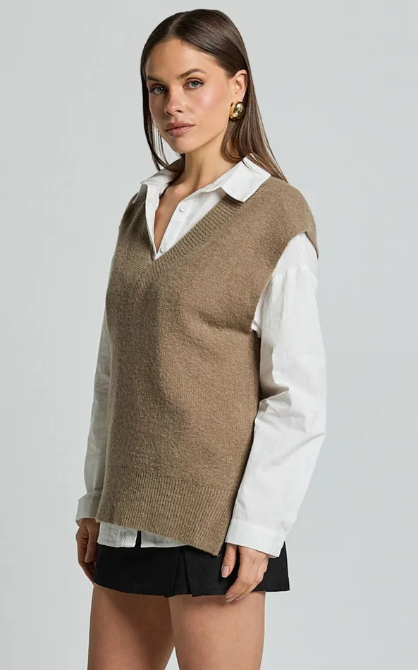 Showpo Chenelle Top 8211 Sleeveless Knit Top In Biscuit Women Tops