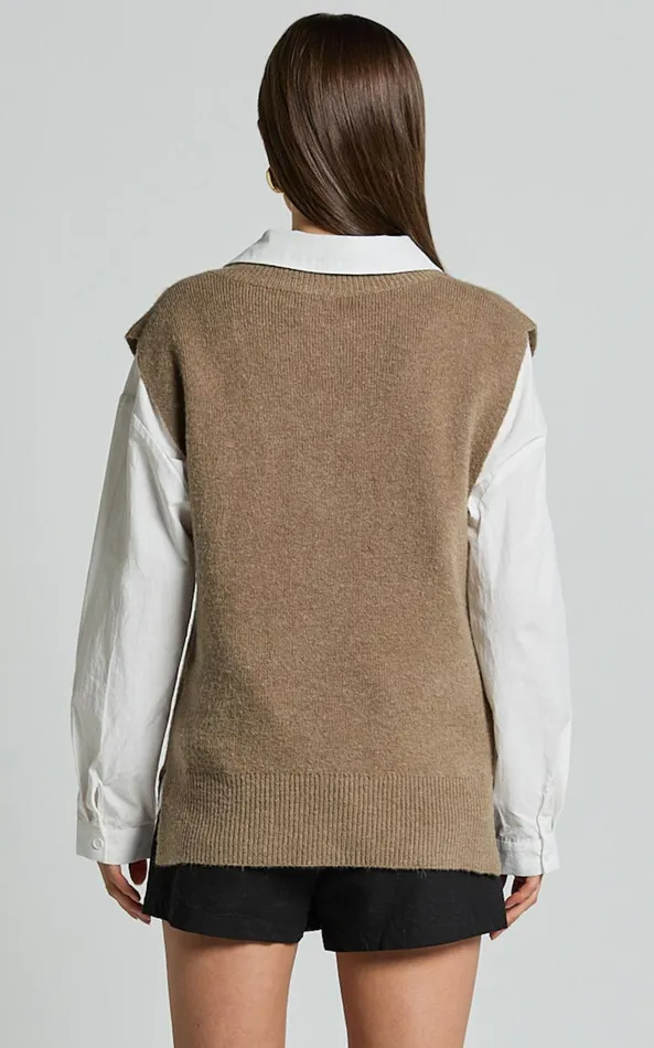 Showpo Chenelle Top 8211 Sleeveless Knit Top In Biscuit Women Tops