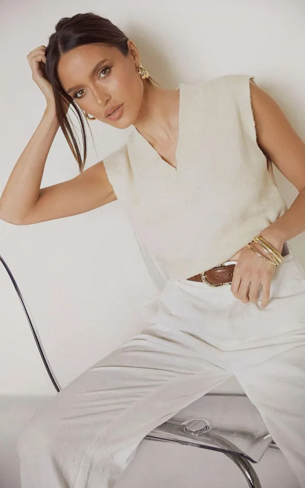 Showpo Chenelle Top 8211 Sleeveless Knit Top In Stone Women Tops