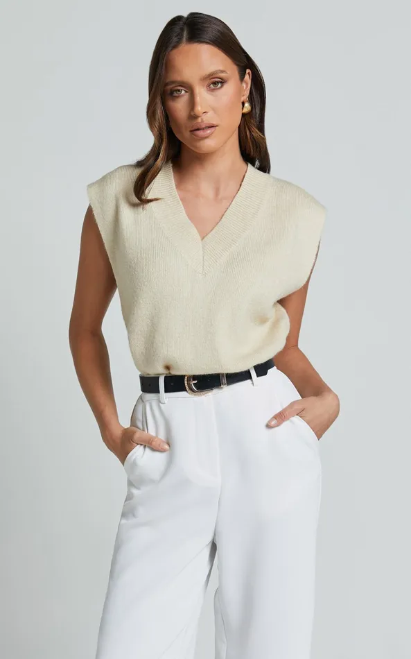 Showpo Chenelle Top 8211 Sleeveless Knit Top In Stone Women Tops
