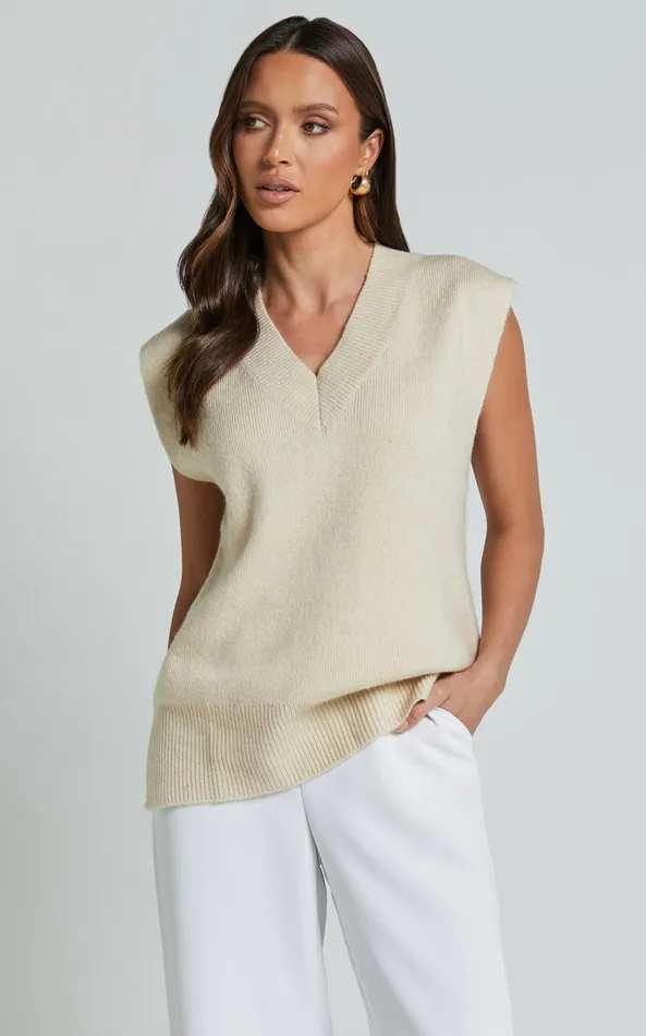 Showpo Chenelle Top 8211 Sleeveless Knit Top In Stone Women Tops