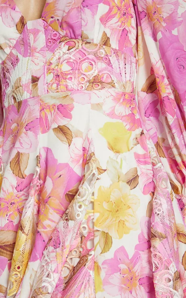 Showpo Cheretta Mini Dress 8211 Deep V Neck Long Sleeve Dress In Pink Floral Women Dresses