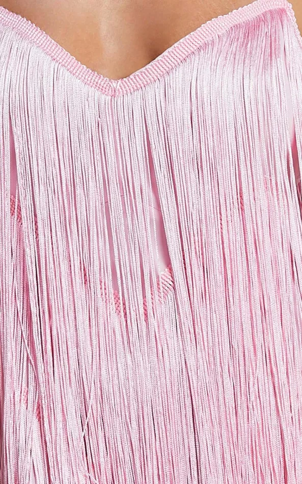 Showpo Cherika Midi Dress 8211 Zag Fringe Dress In Frost Pink Women Dresses