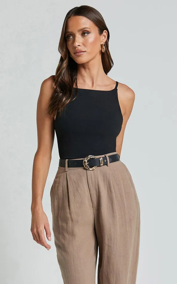 Showpo Cherita Top 8211 Boat Neck Thin Strap Cami Top In Black Women Tops