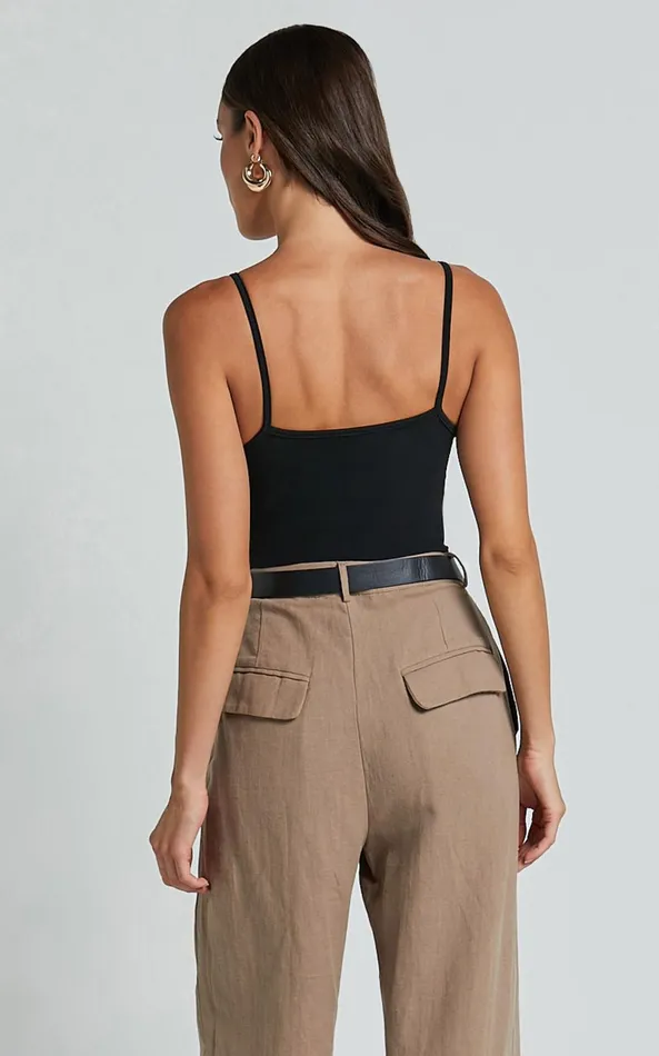 Showpo Cherita Top 8211 Boat Neck Thin Strap Cami Top In Black Women Tops