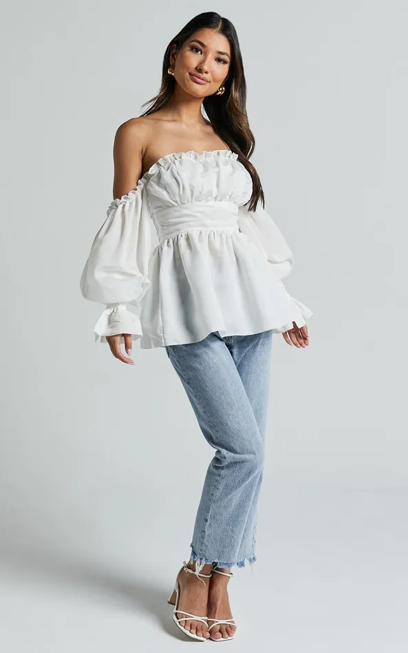 Showpo Cherlyne Top 8211 Off Shoulder Long Sleeve Blouse In White Women Tops
