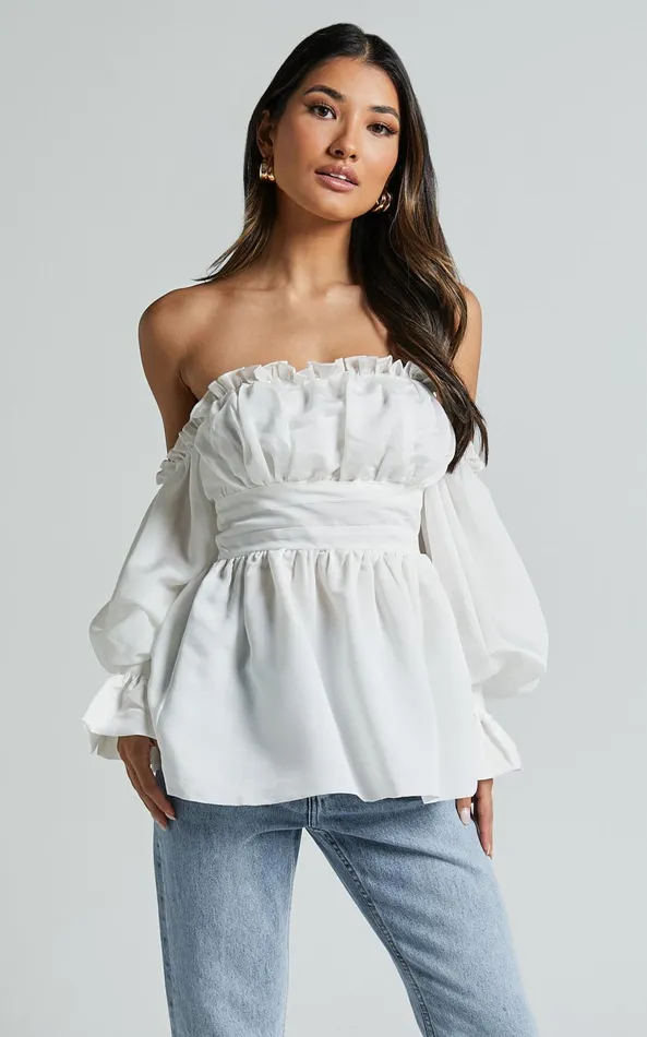 Showpo Cherlyne Top 8211 Off Shoulder Long Sleeve Blouse In White Women Tops