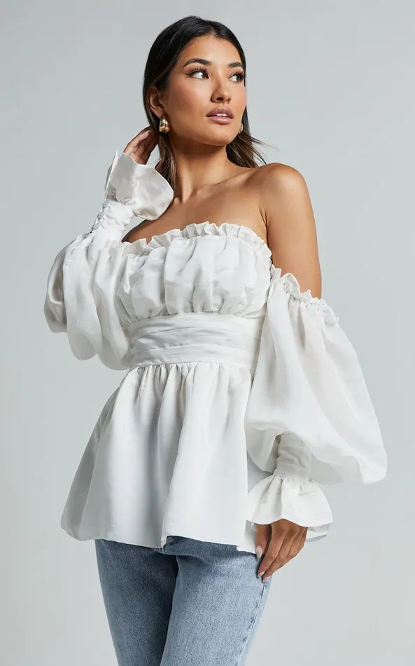 Showpo Cherlyne Top 8211 Off Shoulder Long Sleeve Blouse In White Women Tops