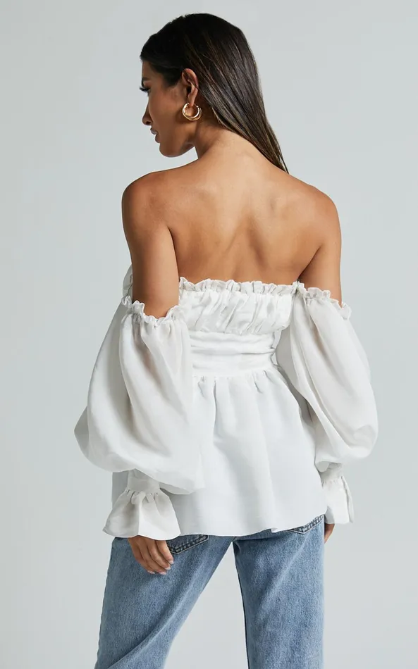 Showpo Cherlyne Top 8211 Off Shoulder Long Sleeve Blouse In White Women Tops