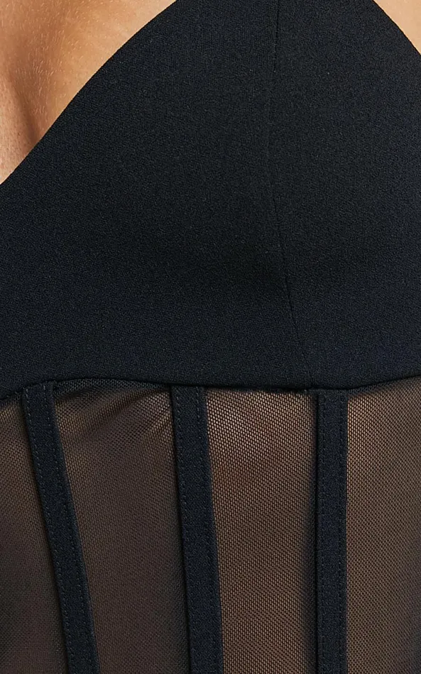 Showpo Cheryth Bodysuit 8211 V Neck Strappy Sheer Corset Bodysuit In Black Women Tops