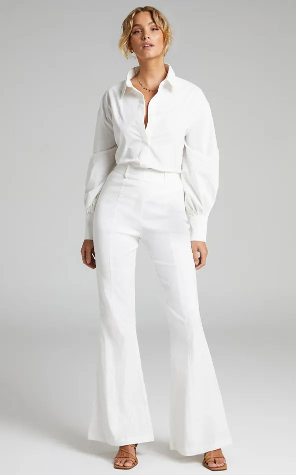 Showpo Chielo Pants 8211 High Rise Fit And Flare Pants In White Women Curve Clothes