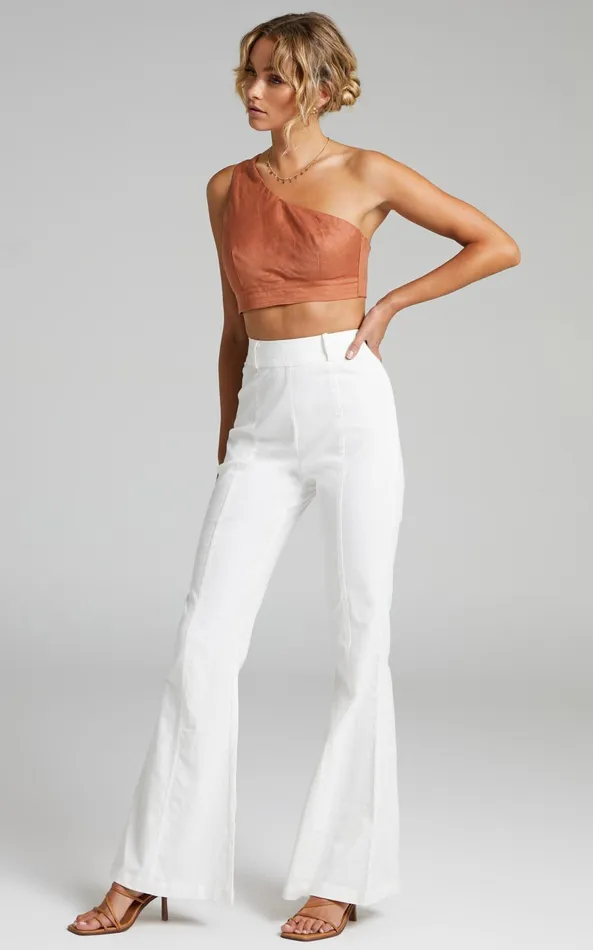 Showpo Chielo Pants 8211 High Rise Fit And Flare Pants In White Women Curve Clothes
