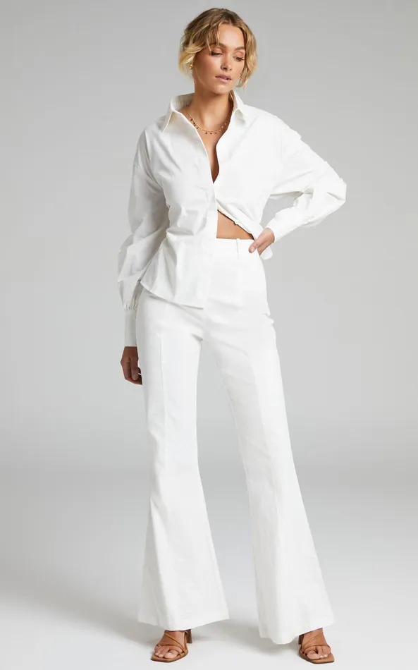 Showpo Chielo Pants 8211 High Rise Fit And Flare Pants In White Women Curve Clothes