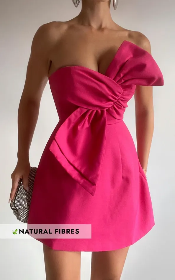 Showpo Chika Mini Dress 8211 Linen Look Strapless Front Bow Dress In Peony Pink Women Dresses Showpo Chika Mini Dress 8211 Linen Look Strapless Front Bow Dress In Peony Pink Women Dresses