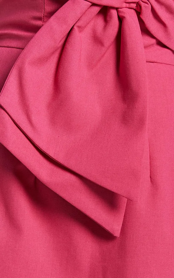 Showpo Chika Mini Dress 8211 Linen Look Strapless Front Bow Dress In Peony Pink Women Dresses