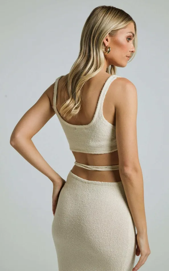 Showpo Chilie Midi Dress 8211 Scoop Neck Cut Out Detail Sleeveless Bodycon Knit In Natural Women Dresses