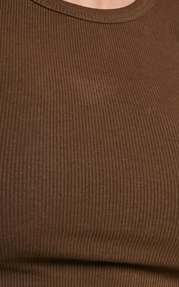 Showpo Chimmy Top 8211 Ribbed Long Sleeve Crop Top In Chocolate Women Basics