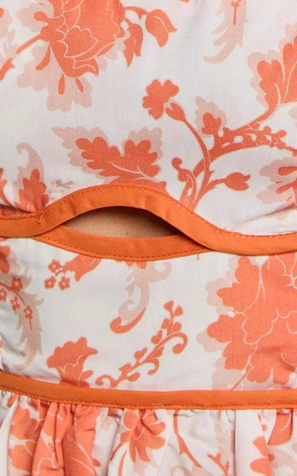 Showpo Chira Midi Dress 8211 Front Cut Out Thigh Split Dress In Orange Floral Women Dresses