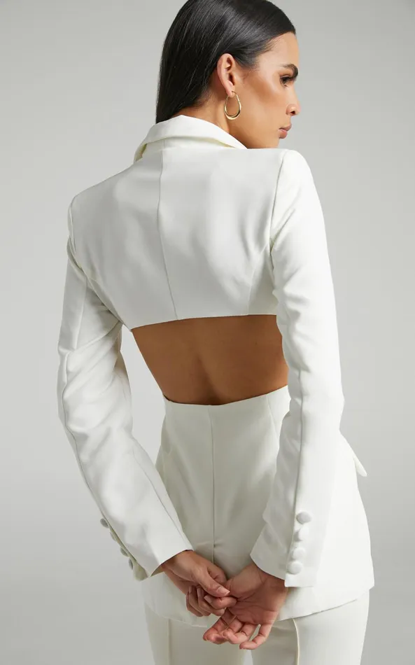 Showpo Chona Blazer 8211 Tailored Hourglass Cut Out Blazer In White Women Jackets and Coats