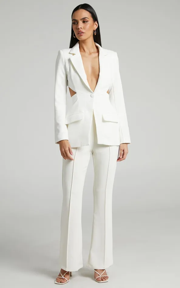 Showpo Chona Blazer 8211 Tailored Hourglass Cut Out Blazer In White Women Jackets and Coats