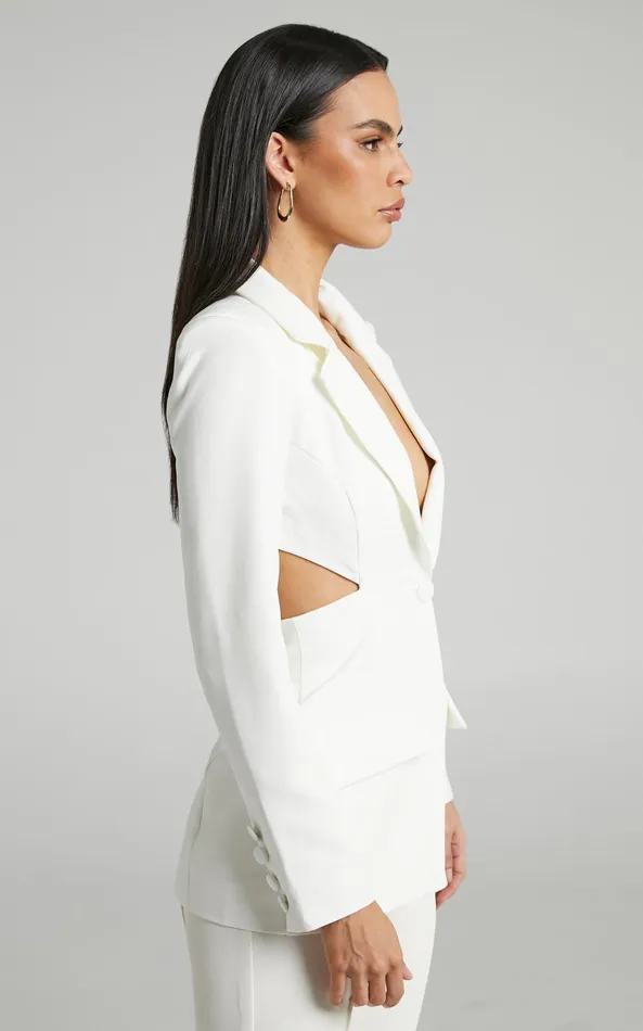 Showpo Chona Blazer 8211 Tailored Hourglass Cut Out Blazer In White Women Jackets and Coats