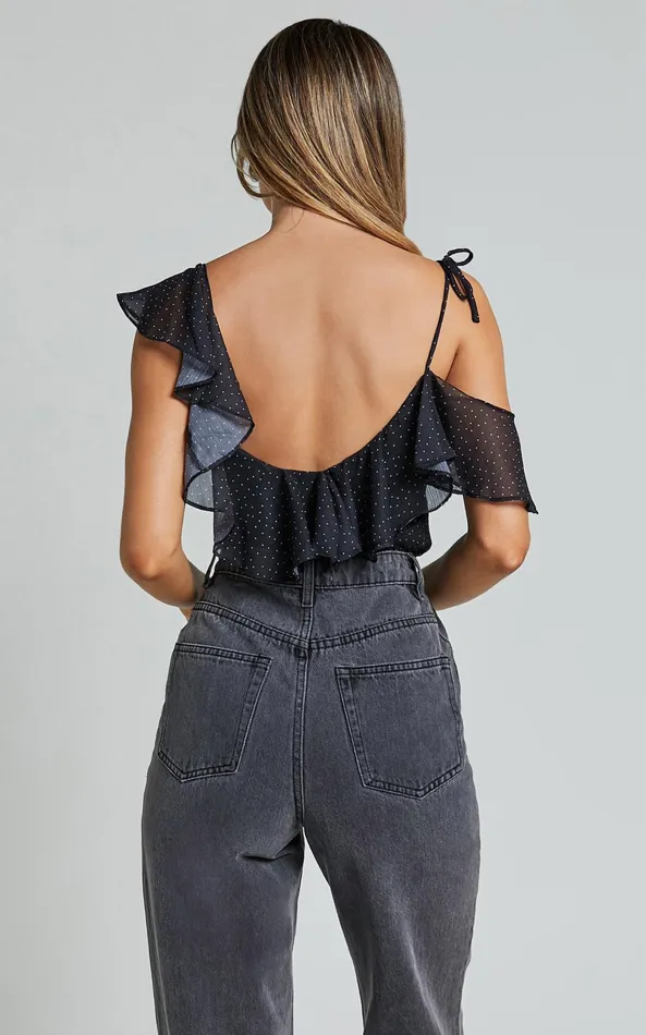 Showpo Chrislyn Top 8211 Asymmetric Frill Top In Black Polka Women Tops
