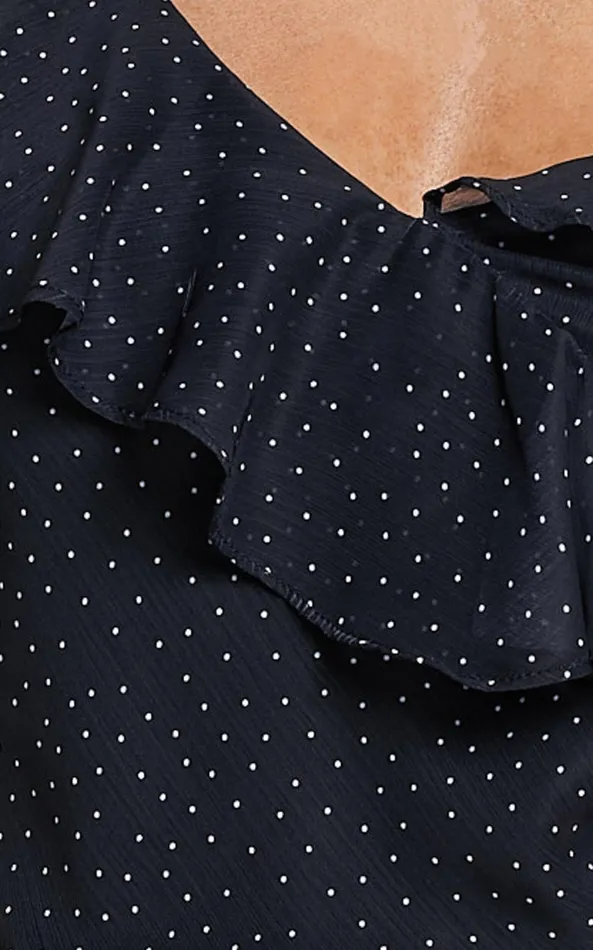 Showpo Chrislyn Top 8211 Asymmetric Frill Top In Black Polka Women Tops