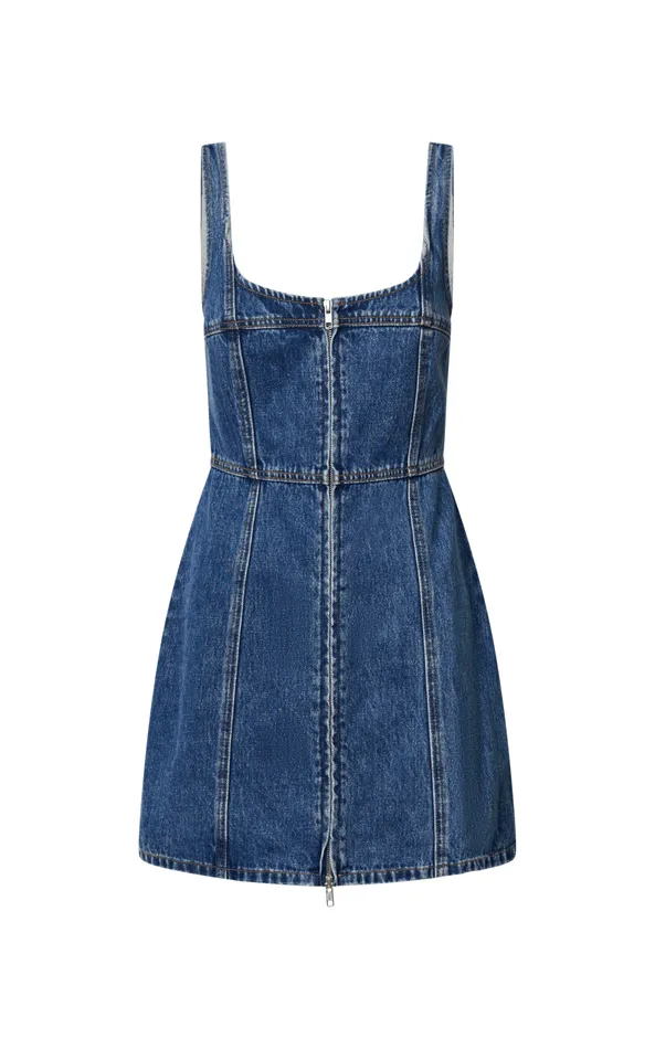 Showpo Chrysoula Mini Dress 8211 Square Neck Zip Front Sleeveless Bodycon Denim In Mid Blue Wash Women Dresses