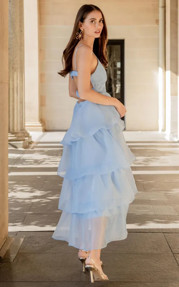 Showpo Cindy Midi Dress 8211 Layered Skirt Dress In Pale Blue Women Dresses