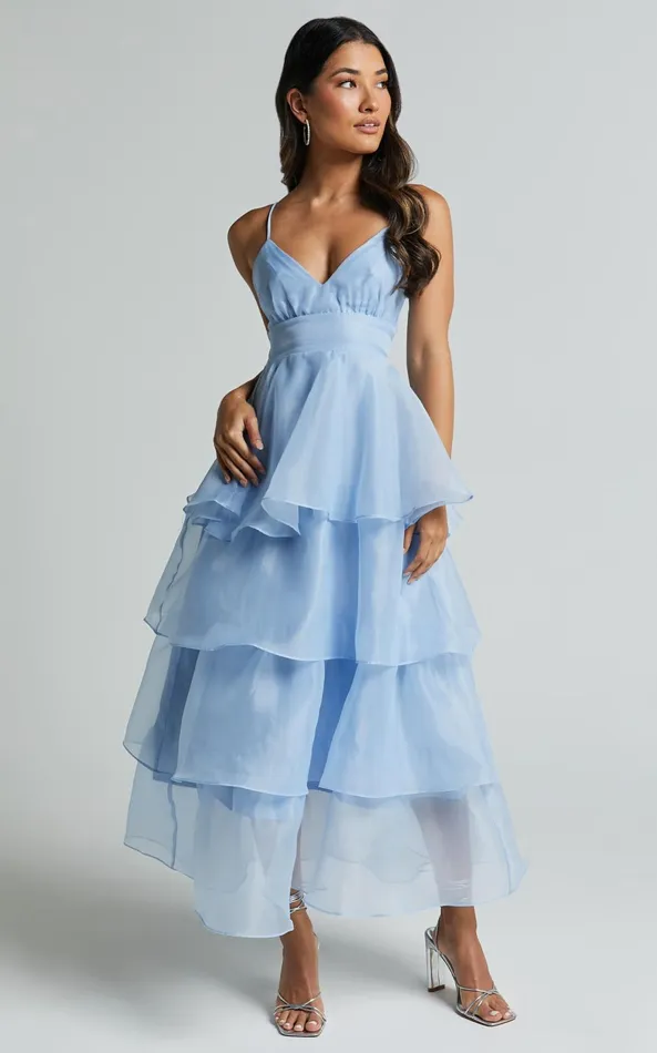 Showpo Cindy Midi Dress 8211 Layered Skirt Dress In Pale Blue Women Dresses