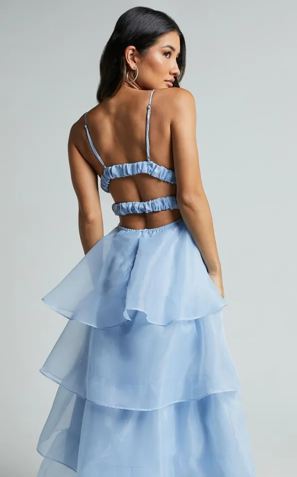 Showpo Cindy Midi Dress 8211 Layered Skirt Dress In Pale Blue Women Dresses