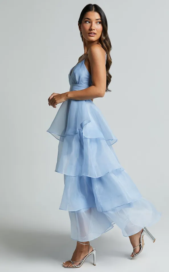 Showpo Cindy Midi Dress 8211 Layered Skirt Dress In Pale Blue Women Dresses