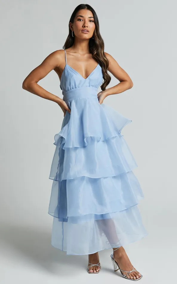 Showpo Cindy Midi Dress 8211 Layered Skirt Dress In Pale Blue Women Dresses
