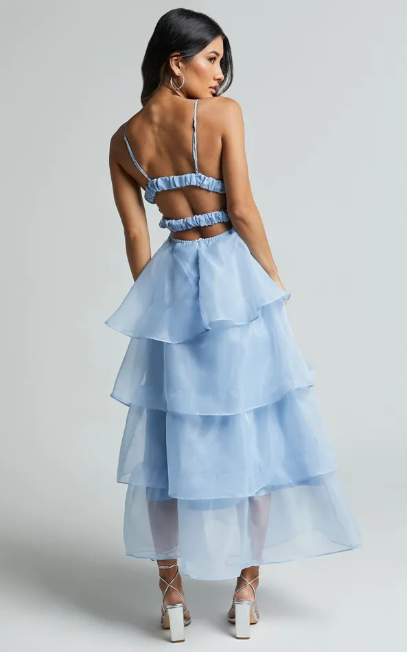 Showpo Cindy Midi Dress 8211 Layered Skirt Dress In Pale Blue Women Dresses