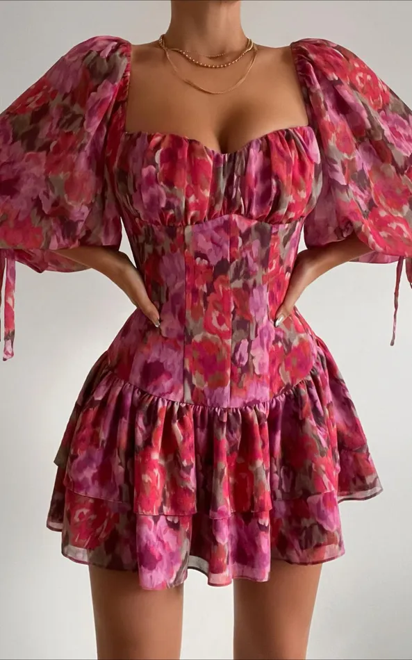Showpo Clabelle Mini Dress 8211 Puff Sleeve Tiered Ruffle Hem Sweetheart Dress In Violette Blur Floral Women Curve Clothes Showpo Clabelle Mini Dress 8211 Puff Sleeve Tiered Ruffle Hem Sweetheart Dress In Violette Blur Floral Women Curve Clothes
